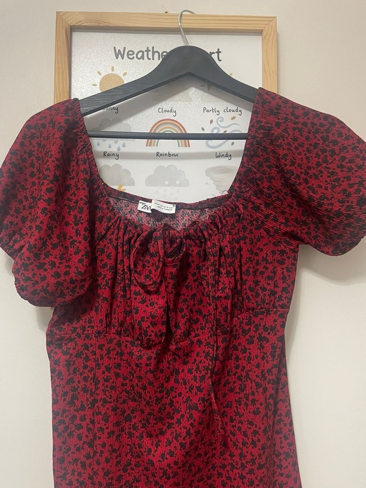 Bordo V Yaka Kısa Kollu Uzun Elbise - Görsel 2