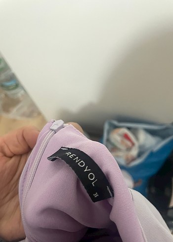 Pastel Mor Midi Elbise, Kısa Kollu, Tek Renk - Görsel 5