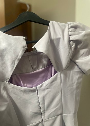 Pastel Mor Midi Elbise, Kısa Kollu, Tek Renk - Görsel 4