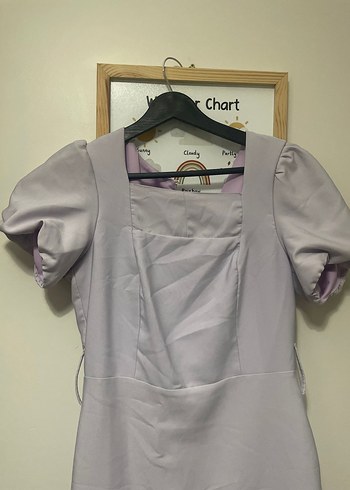 Pastel Mor Midi Elbise, Kısa Kollu, Tek Renk - Görsel 2