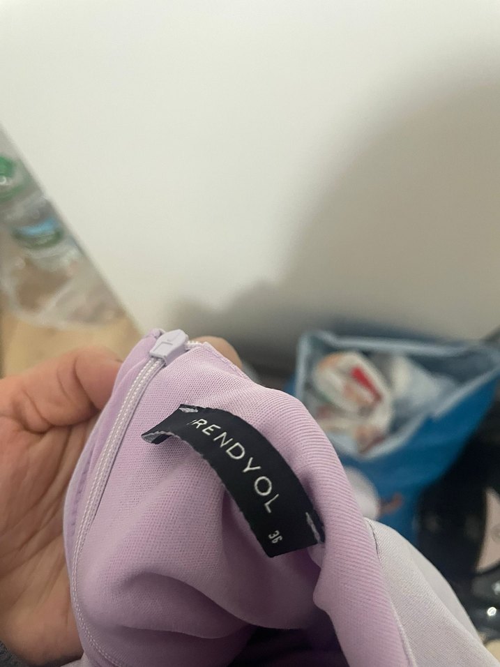 Pastel Mor Midi Elbise, Kısa Kollu, Tek Renk - Görsel 5