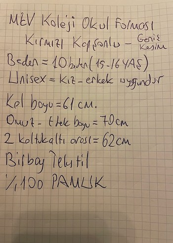 Kırmızı unisex MEV Koleji Okul Forması - Görsel 3