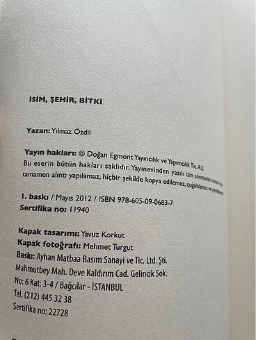İSİM-ŞEHİR-BİTKİ. kitap YILMAZ ÖZDİL - Görsel 3
