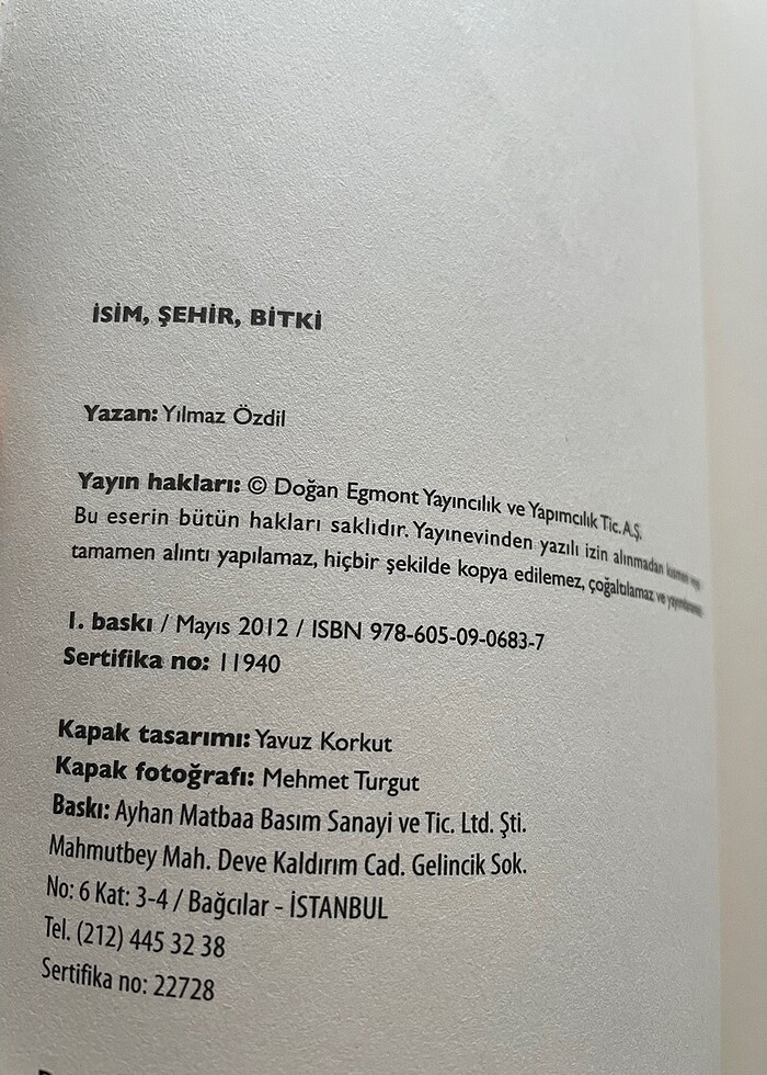 İSİM-ŞEHİR-BİTKİ. kitap YILMAZ ÖZDİL - Görsel 3