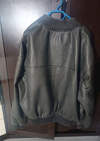 Gri Deri Ceket, Rahat Kesim, Fermuarlı - Görsel 3