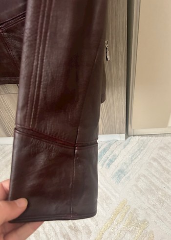 Kadın Bordo Deri Biker Ceket - Görsel 6