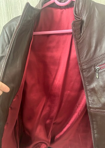 Kadın Bordo Deri Biker Ceket - Görsel 5