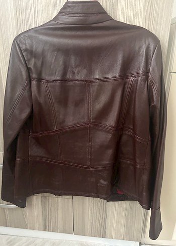 Kadın Bordo Deri Biker Ceket - Görsel 2