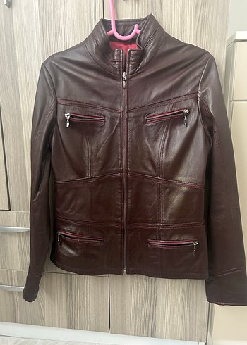 Kadın Bordo Deri Biker Ceket - Görsel 7