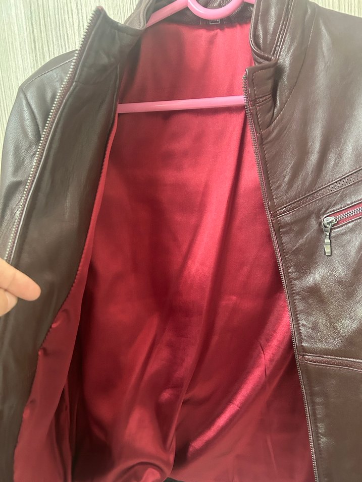 Kadın Bordo Deri Biker Ceket - Görsel 5