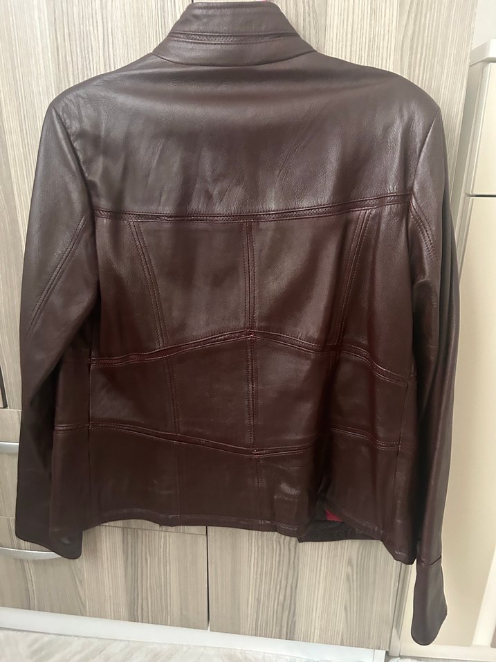 Kadın Bordo Deri Biker Ceket - Görsel 2