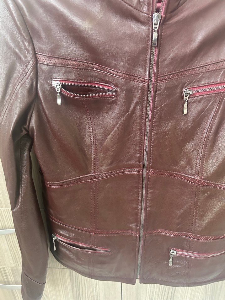 Kadın Bordo Deri Biker Ceket - Görsel 3