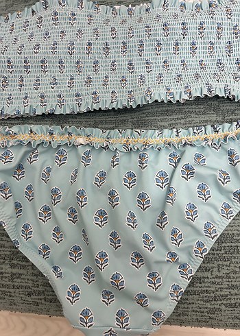 Zara Nakışlı Fırfırlı Mavi Bohem Bikini - Görsel 4