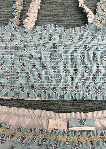 Zara Nakışlı Fırfırlı Mavi Bohem Bikini - Görsel 3