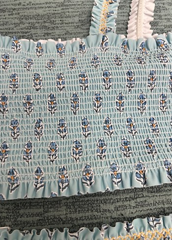 Zara Nakışlı Fırfırlı Mavi Bohem Bikini - Görsel 5