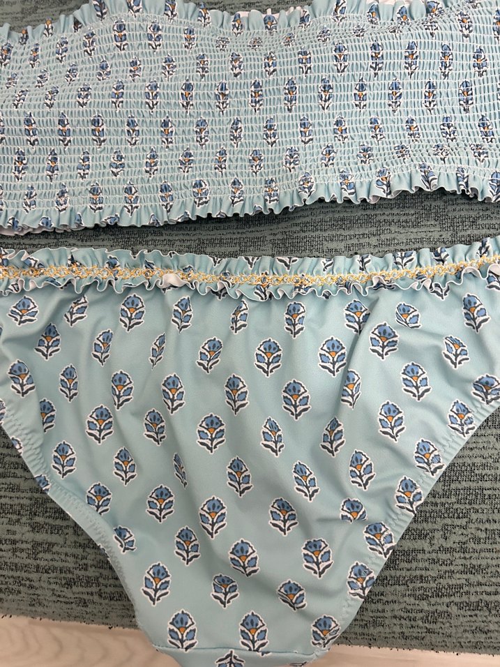 Zara Nakışlı Fırfırlı Mavi Bohem Bikini - Görsel 4