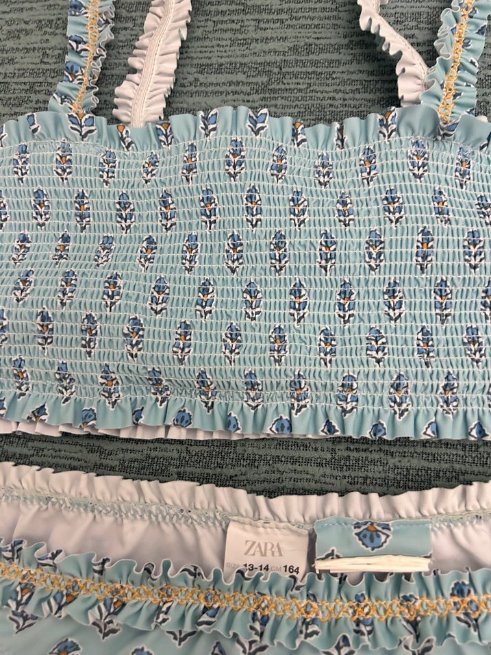 Zara Nakışlı Fırfırlı Mavi Bohem Bikini - Görsel 3