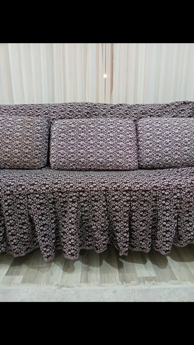 bordo Batik Desenli Koltuk  divan Örtüsü - Görsel 5
