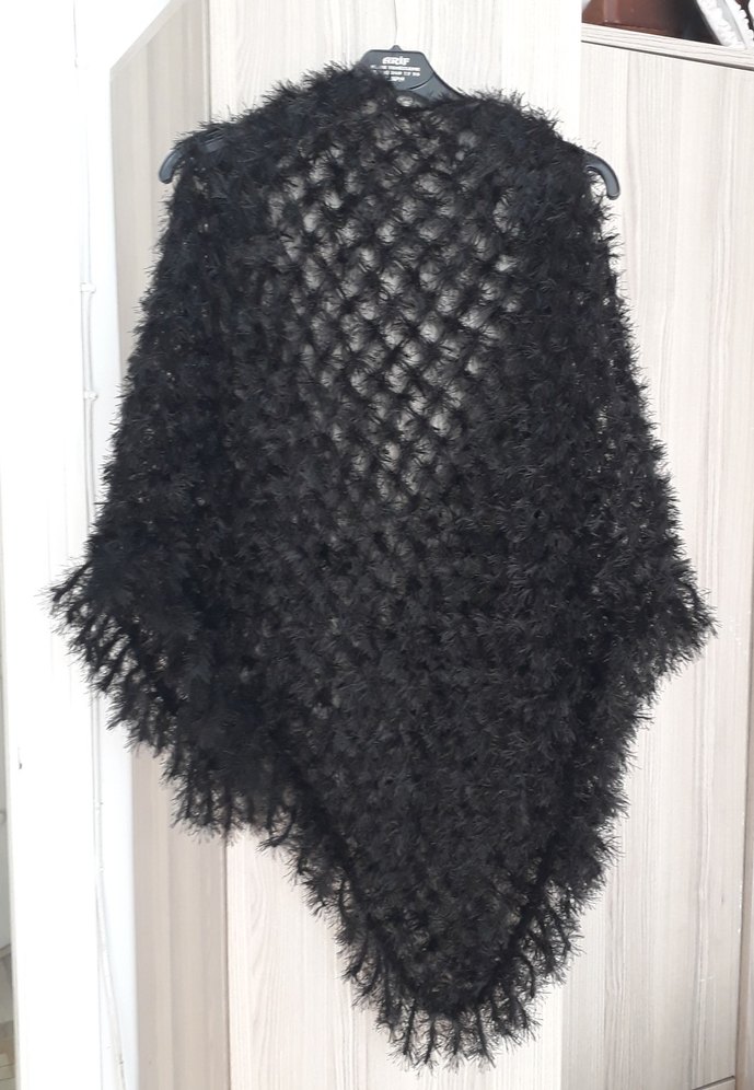 Siyah Örgü Kadın şal - Görsel 4