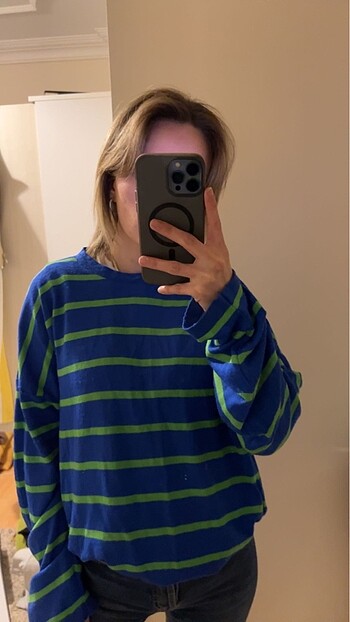 Çizgili oversize triko kazak