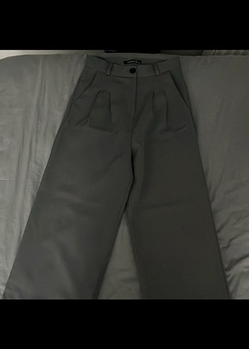 Düğmeli Gri Kadın Kumaş Pantolon - Görsel 4