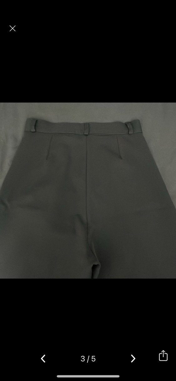 Düğmeli Gri Kadın Kumaş Pantolon - Görsel 3