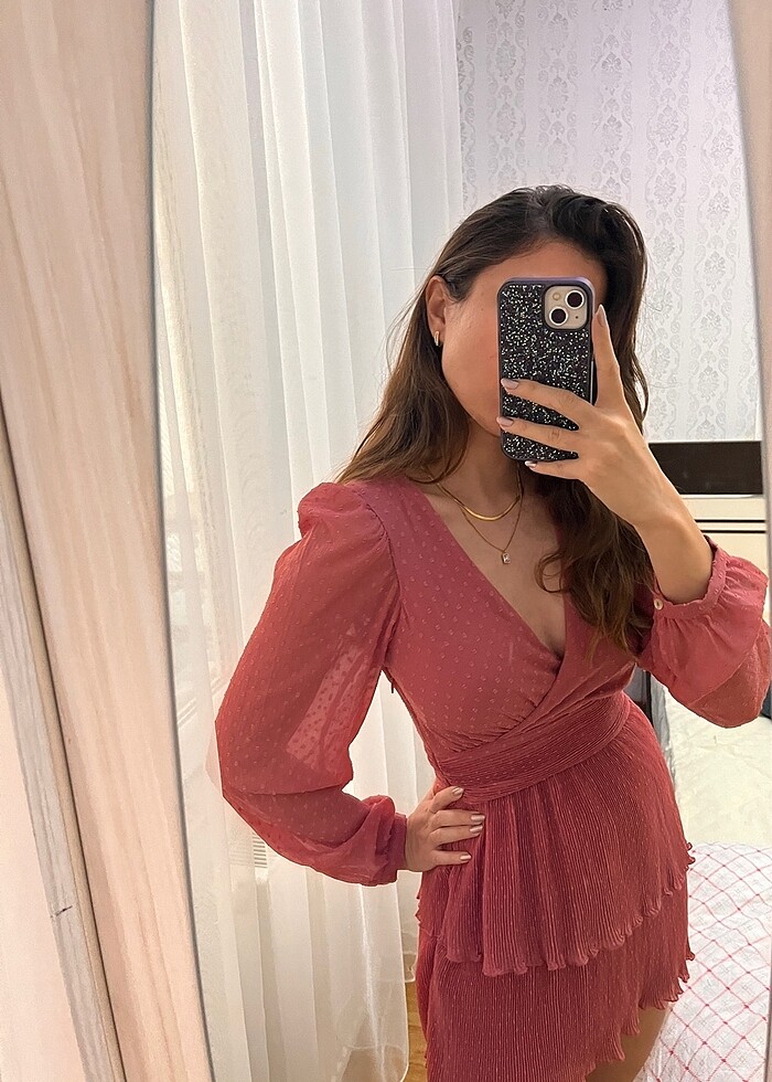 Zara Gül Kurusu Şifon Elbise - Görsel 4