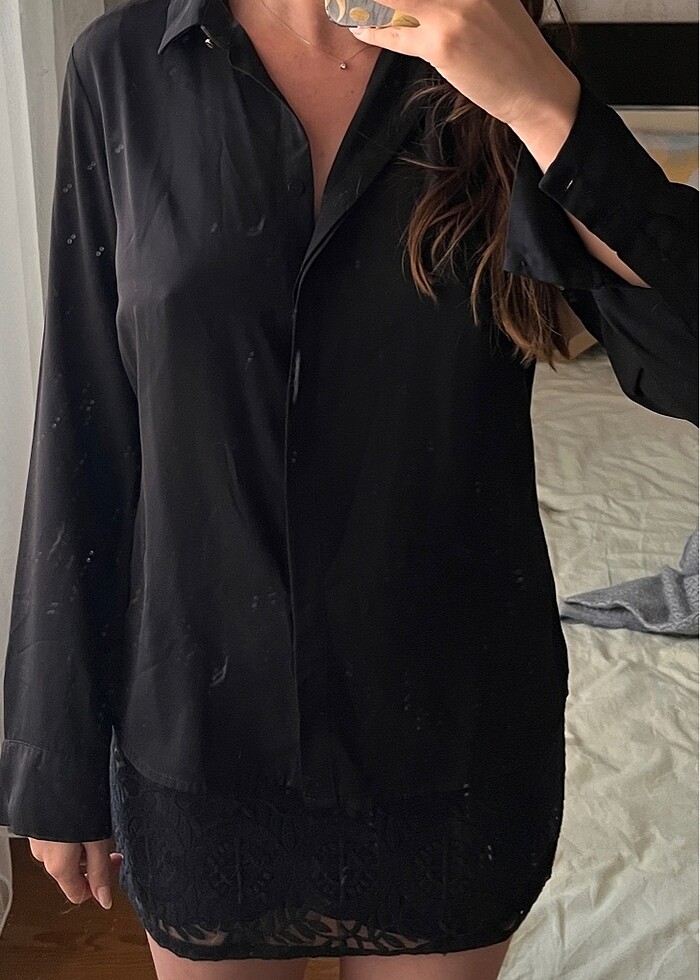 Siyah şifon gömlek - Görsel 2