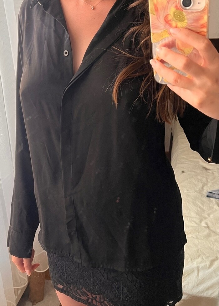 Siyah şifon gömlek - Görsel 3