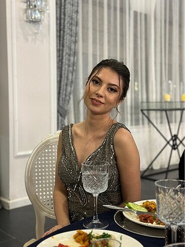 xs Beden gri Renk Tamamen taş işleme abiye