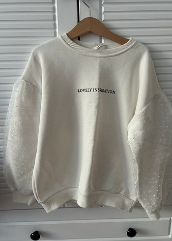 Zara Kız Çocuk Beyaz Tül Kol Detaylı Sweatshirt