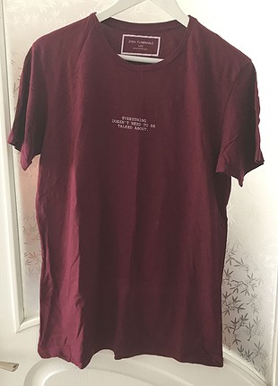 universal Beden bordo Renk Zara Sloganlı Tshirt