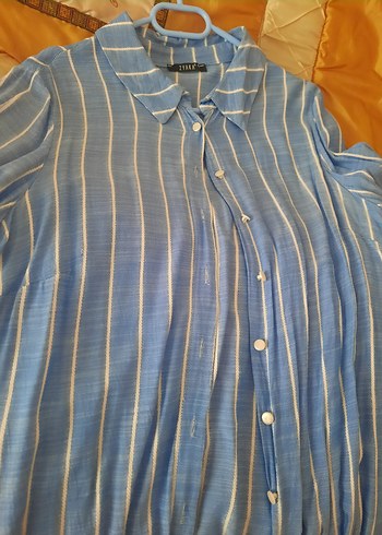 Mavi Çizgili Uzun Kollu Kadın Gömlek - Görsel 3