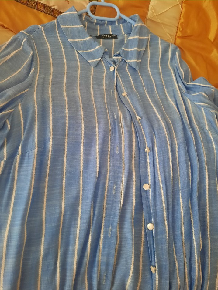 Mavi Çizgili Uzun Kollu Kadın Gömlek - Görsel 3