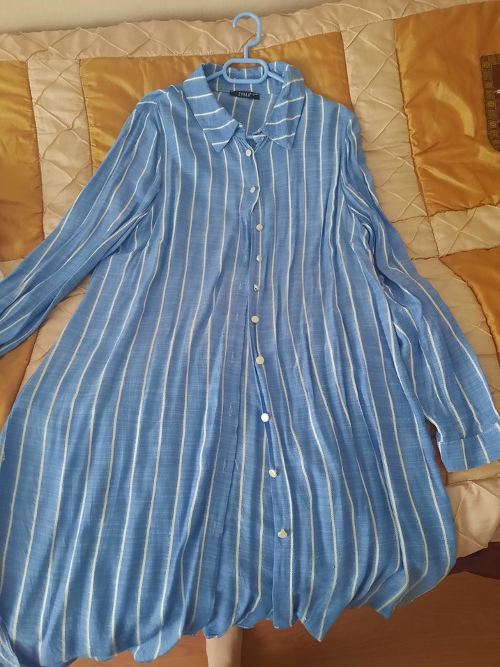 Mavi Çizgili Uzun Kollu Kadın Gömlek - Görsel 2