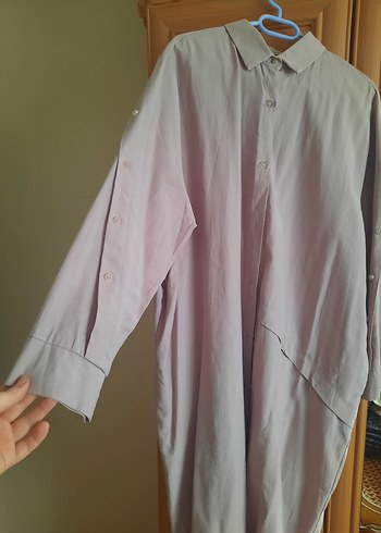 Bej Kadın Keten Gömlek, Uzun Kollu, Düğmeli - Görsel 3