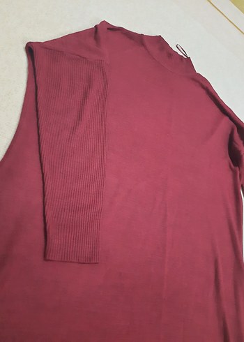 Bordo Kadın Uzun Kollu Bisiklet Yaka Triko - Görsel 2