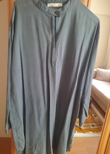 Gri Uzun Kollu Düğmeli Hamile Tunik - Görsel 4