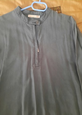 Gri Uzun Kollu Düğmeli Hamile Tunik - Görsel 2