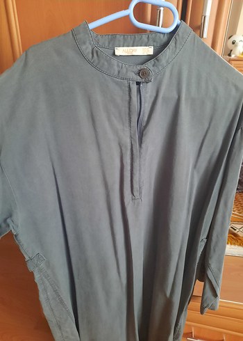 Gri Uzun Kollu Düğmeli Hamile Tunik - Görsel 3