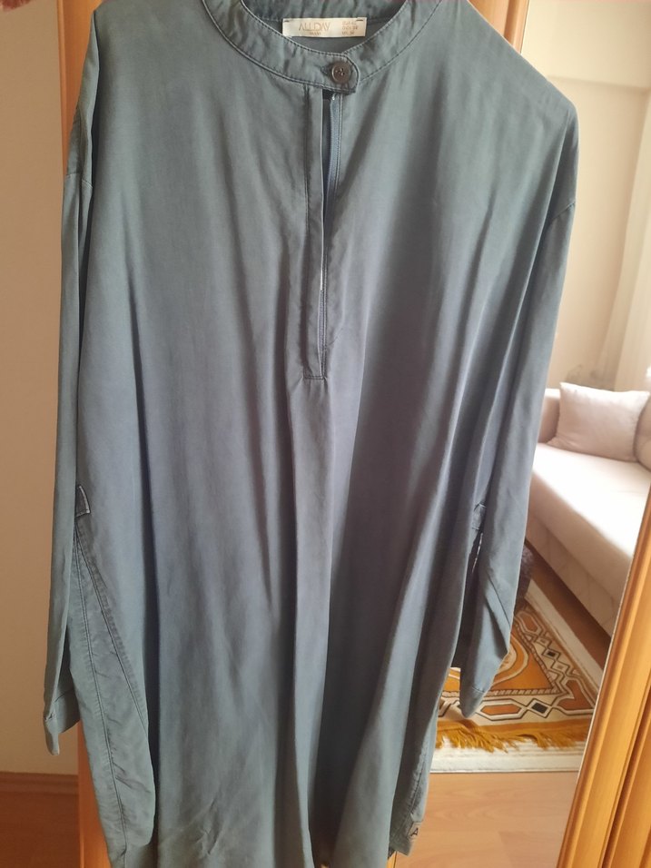 Gri Uzun Kollu Düğmeli Hamile Tunik - Görsel 4