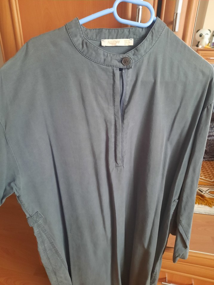 Gri Uzun Kollu Düğmeli Hamile Tunik - Görsel 3