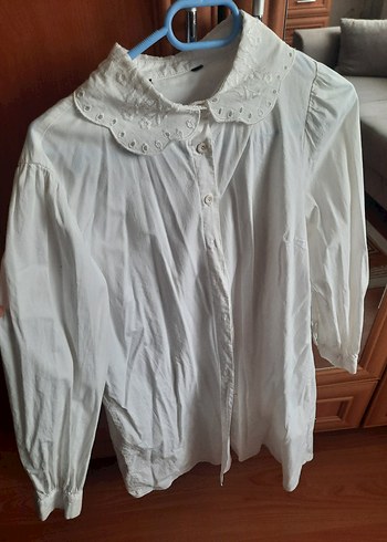 Düğmeli Beyaz Pamuklu Kadın Gömlek - Görsel 3