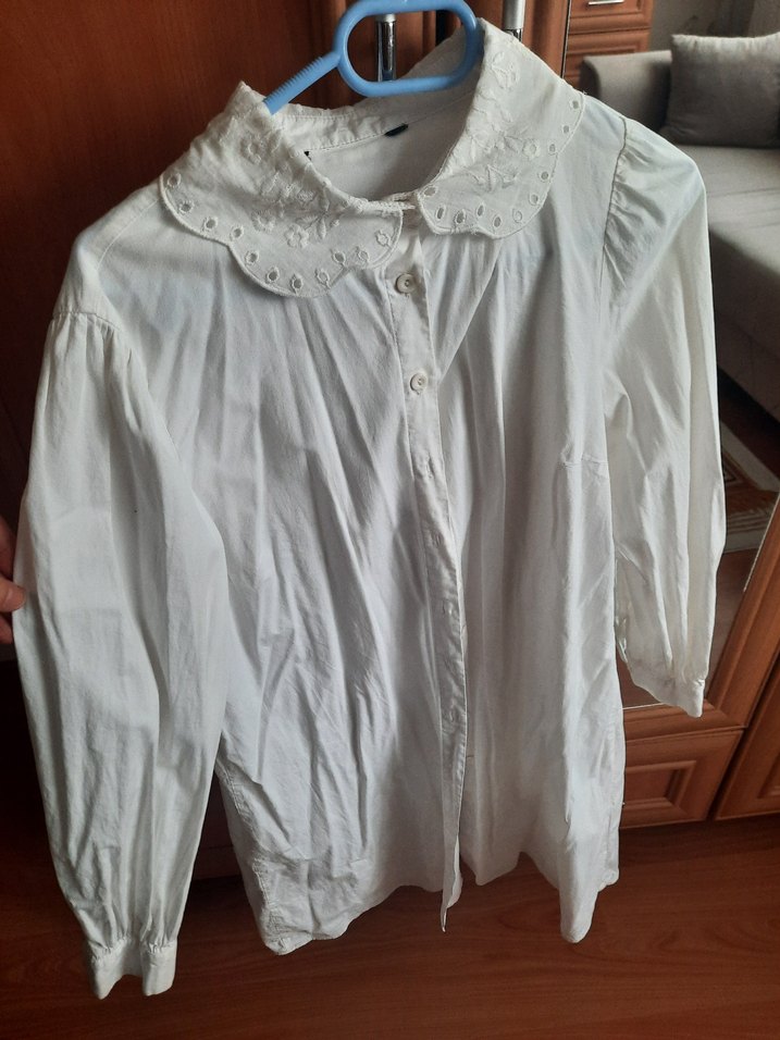 Düğmeli Beyaz Pamuklu Kadın Gömlek - Görsel 3