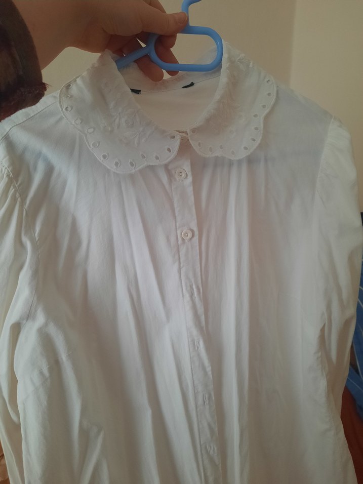 Düğmeli Beyaz Pamuklu Kadın Gömlek - Görsel 2