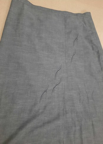 Gri Keten Pilili Kadın Etek - Görsel 2