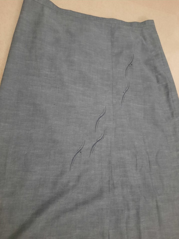 Gri Keten Pilili Kadın Etek - Görsel 2