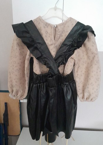 Kız Çocuk Bej Desenli Deri Elbise - Görsel 2