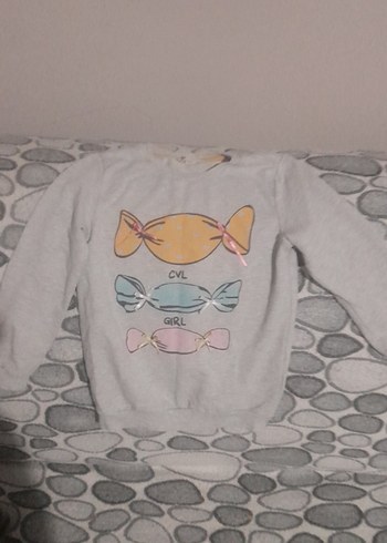 Kız Çocuk Gri Baskılı Sweatshirt - Görsel 2