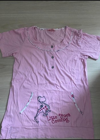 Düğmeli Pembe pijama ustu - Görsel 2
